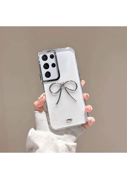 Samsung Galaxy S21 Ultra Uyumlu Kılıf Zebana Bow Silikon Kılıf Şeffaf