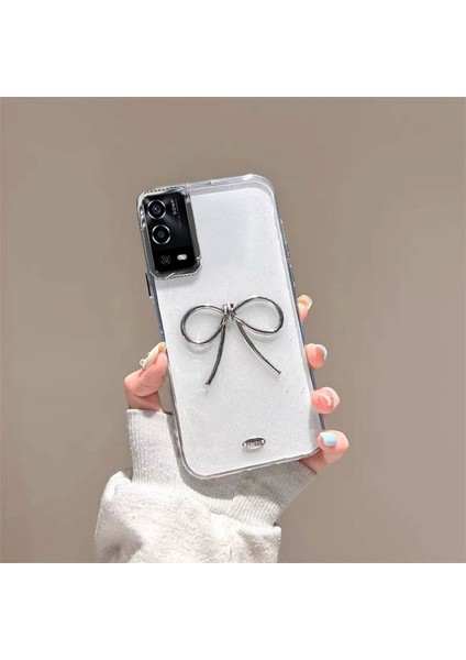 Oppo A55 Uyumlu Kılıf Zebana Bow Silikon Kılıf Şeffaf