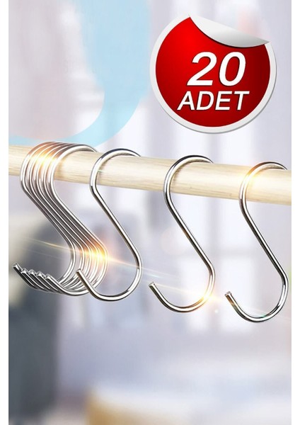 Paslanmaz Çelik 20'li Metal S Kanca, Bardak ve Eşya Düzenleyici