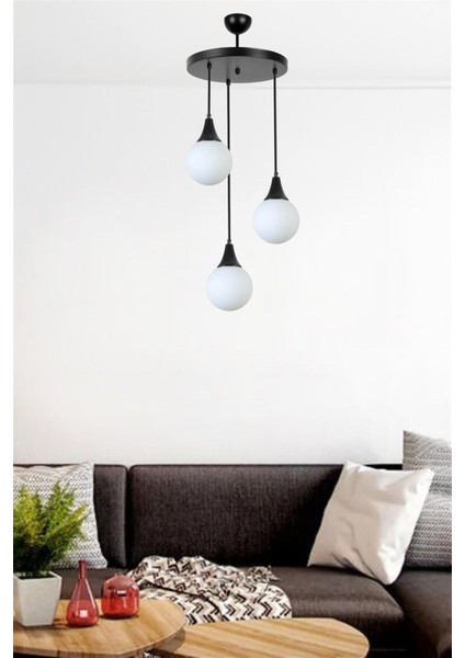 Şık 3'lü Tepsili Renkli Cam Sarkıt, Modern ve Dekoratif Ev Aksesuarı