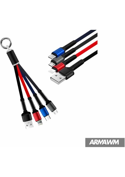 3'ü 1 Arada Anahtarlık Tipi Çoklu Şarj Kablosu - Type-C / Micro USB / Lightning Uyumlu fiyatları