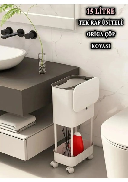Beyaz 15L Tekerlekli Kapaklı Çok Amaçlı Çöp Kovası