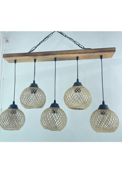 Beşli Halat Tasarımlı Modern Avize, Kahverengi Şık Aydınlatma Parçası