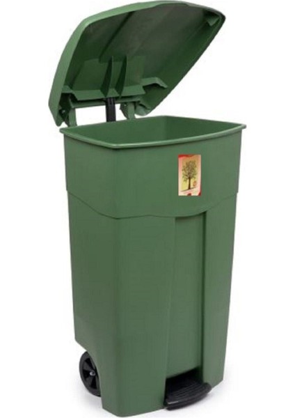 Yeşil Köşeli Pedallı Tekerlekli 85 Lt Çöp Konteyneri