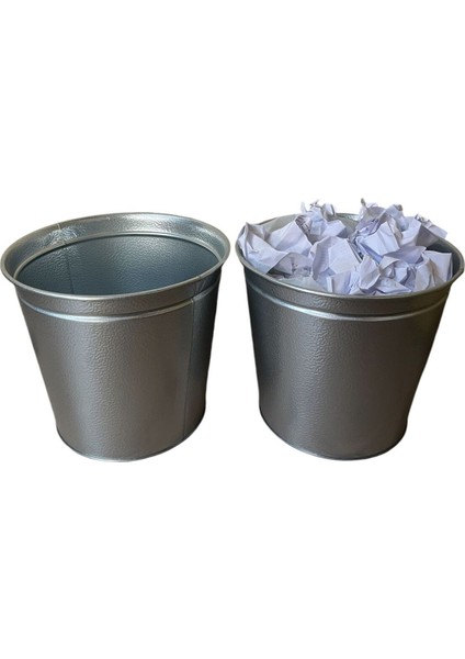 Iki Adet Galvaniz Renk Ofis Tipi 10 Litrelik Çöp Kovası, Şık ve Kullanışlı Seçim