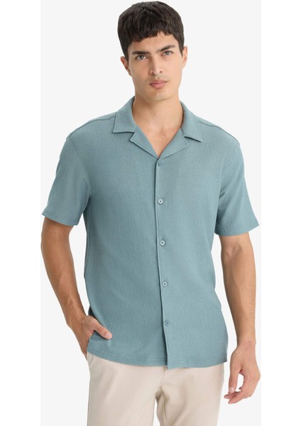 Modern Fit Polo Yaka Dokulu Penye Kısa Kollu Gömlek C4125AX25SM