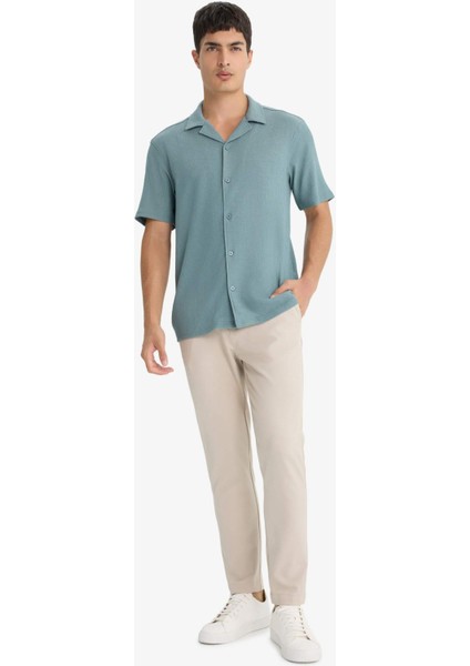 Modern Fit Polo Yaka Dokulu Penye Kısa Kollu Gömlek C4125AX25SM fiyatları