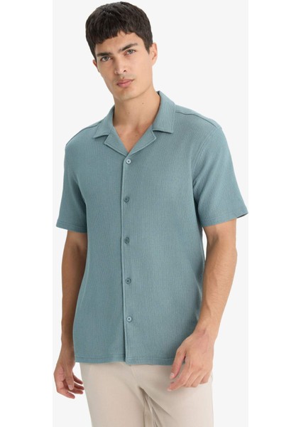 Modern Fit Polo Yaka Dokulu Penye Kısa Kollu Gömlek C4125AX25SM modelleri