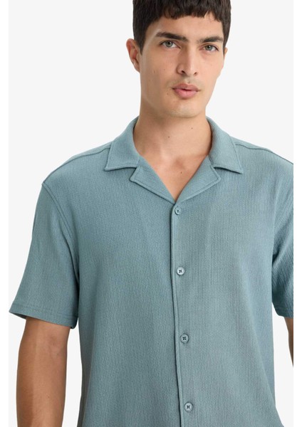 Modern Fit Polo Yaka Dokulu Penye Kısa Kollu Gömlek C4125AX25SM fırsatları