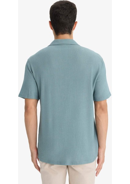 Modern Fit Polo Yaka Dokulu Penye Kısa Kollu Gömlek C4125AX25SM