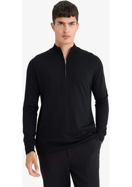 Standart Fit Dik Yaka Yarım Fermuarlı Triko Kazak D0624AX25AU fırsatları