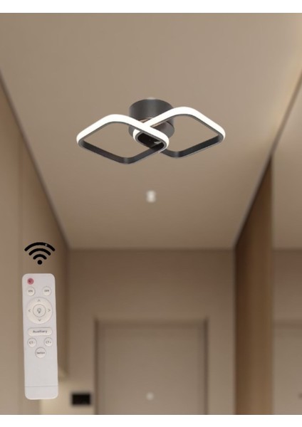 Modern Siyah Kare Üç Renk LED Avize, Kumandalı ve Dimmerli, Şık ve Parlak Aydınlatma