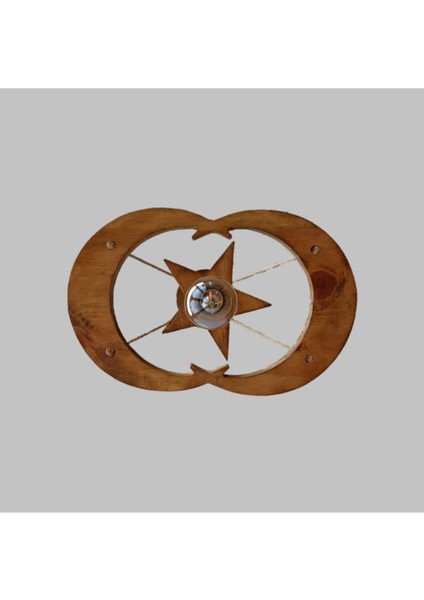 Kahverengi Ahşap Tekli Avize Ay Yıldız Tasarımı, Şık ve Modern Aydınlatma Ürünü modelleri