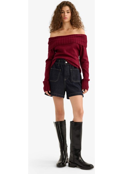 Slim Fit Dar Kesim Açık Omuz Triko Kazak E8345AX25WN fiyatları