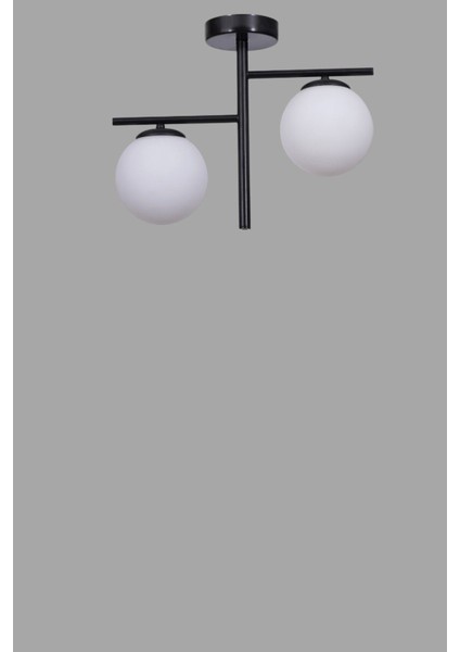 Şık Siyah Beyaz Camlı Plafonyer ve Avize Çift Takım modelleri