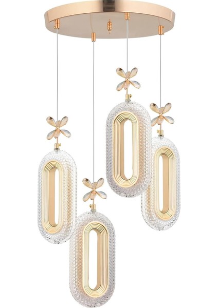 Altın Renkli Modern 4'lü Cam Sarkıt Avize Çiçek Motifli LED Uyumlu Tavan Aydınlatma fiyatları