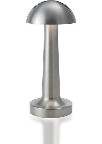Şarjlı Dokunmatik Gümüş Mantar Masa Lambası, LED Dimer Ayarlı, Şık ve Fonksiyonel.