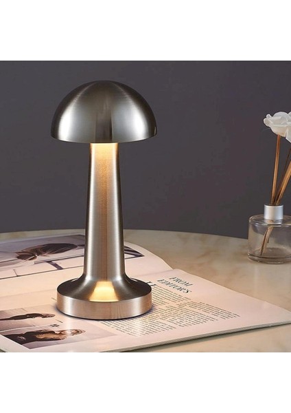 Şarjlı Dokunmatik Gümüş Mantar Masa Lambası, LED Dimer Ayarlı, Şık ve Fonksiyonel. modelleri
