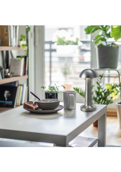 Şarjlı Dokunmatik Gümüş Mantar Masa Lambası, LED Dimer Ayarlı, Şık ve Fonksiyonel. indirimleri