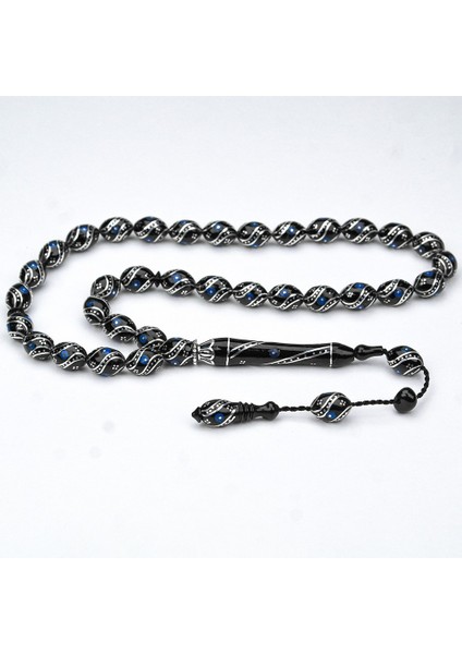 Oltu Taşı Çift Çeşm-I Bülbül Mavi Işlemeli Tespih fiyatları