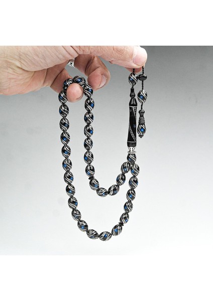 Oltu Taşı Çift Çeşm-I Bülbül Mavi Işlemeli Tespih modelleri