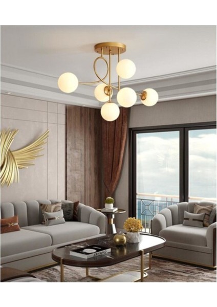 Modern Spor Tarz 6'lı Glop Beyaz Camlı Avize, Şık ve Zarif Aydınlatma Seçeneği