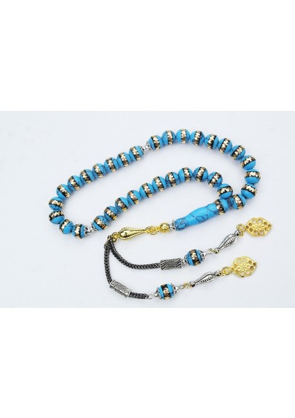 Turkuaz (Firuze) Pirinç Sarma Işlemeli tespih fiyatları