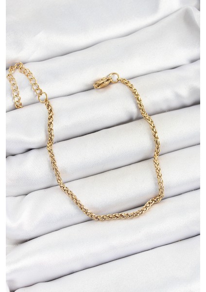 316L Çelik Gold Renk Örgü Burgu Zincir Erkek Bileklik - TJ-EB3729