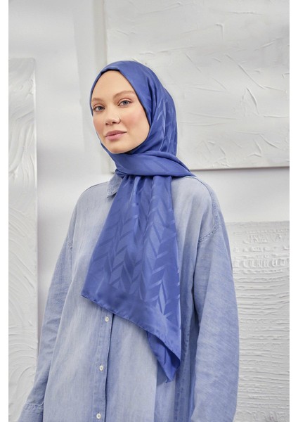 Italyan Jakar Zigzag Desen Şal - Indigo