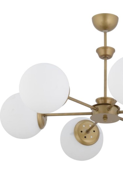 Şık 6'lı Eskitme Beyaz Glop Camlı Avize, Evinizde Şıklık ve Zarafet Sağlar