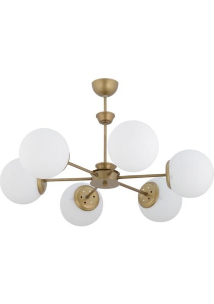 Şık 6'lı Eskitme Beyaz Glop Camlı Avize, Evinizde Şıklık ve Zarafet Sağlar