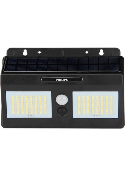 10W Güneş Enerjili Duvar Aydınlatması, Dış Mekan, Sensörlü, Beyaz Işık, Siyah