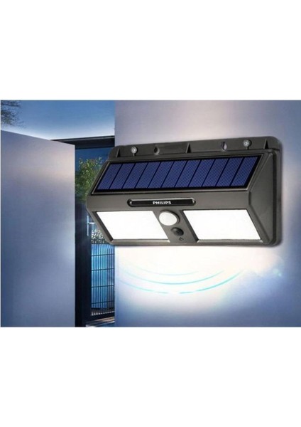 10W Güneş Enerjili Duvar Aydınlatması, Dış Mekan, Sensörlü, Beyaz Işık, Siyah fırsatları