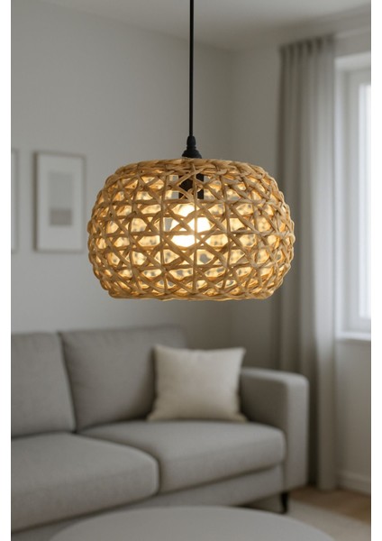 Modern Rattan Bambu Sarkıt Avize, Şık ve Doğal Tasarım, Bej Renk Seçeneği