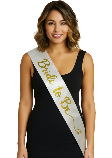 Beyaz Saten Üzerine El Yazısı Italik Altın Bride To Be Kuşağı