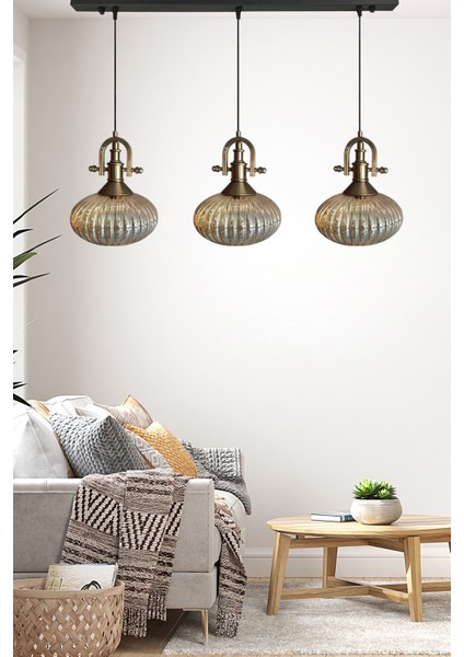 Bal Rengi Üçlü Cam Avize, Gemici Detaylı, Şık Sarkıt Lamba, Restoran ve Salon Aydınlatma fiyatları