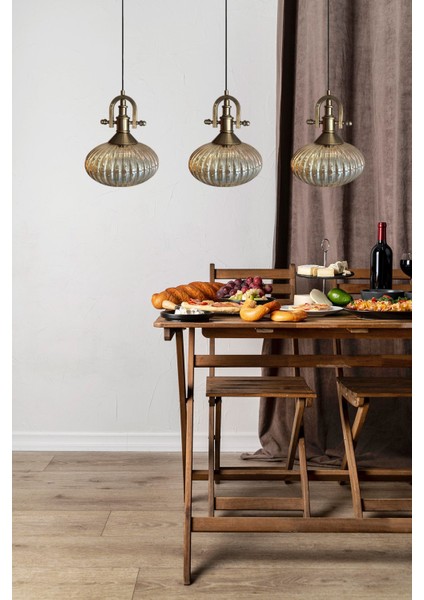 Bal Rengi Üçlü Cam Avize, Gemici Detaylı, Şık Sarkıt Lamba, Restoran ve Salon Aydınlatma modelleri