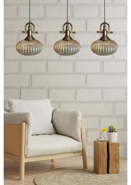 Bal Rengi Üçlü Cam Avize, Gemici Detaylı, Şık Sarkıt Lamba, Restoran ve Salon Aydınlatma fırsatları