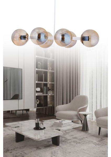 Modern Beyaz 6'lı Cam Avize, Şık ve Zarif Tasarım