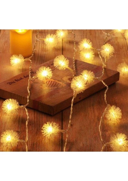 Sarı LED Ponpon ve Kar Tanesi Eklenebilir 5 Metre Dekoratif Işık, 2 Modlu Prizli modelleri