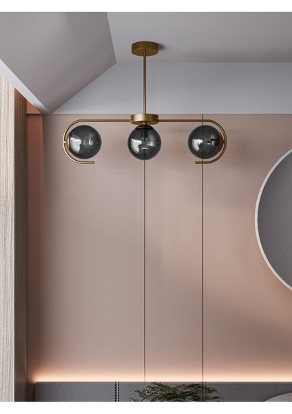 Modern Eskitme Metal Gövdeli 3'lü Füme Cam Küre Avize, Şık ve Zarif Aydınlatma Seçeneği