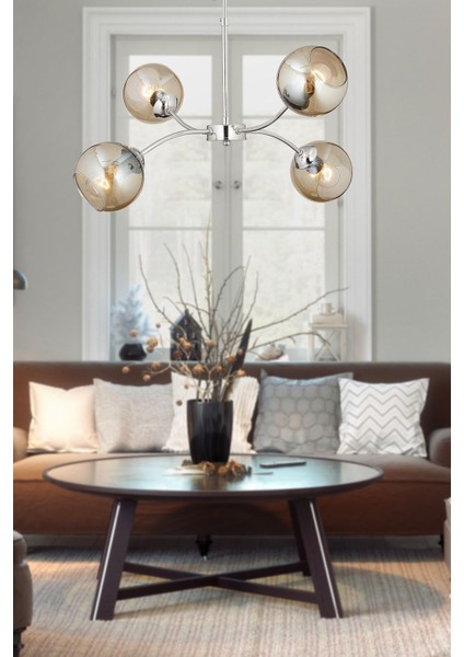 Şık 4'lü Krom Oturma ve Yatak Odası Avizesi, Modern ve Işıklandırıcı Tasarım