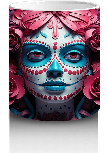 Çift Renk Çiçekler Arasında Buz Makyajlı Yüz – Hediyelik Kahve Kupası modelleri