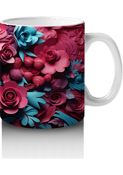 Çift Renk Çiçekler Arasında Buz Makyajlı Yüz – Hediyelik Kahve Kupası fırsatları