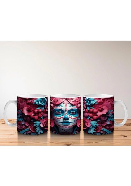 Çift Renk Çiçekler Arasında Buz Makyajlı Yüz – Hediyelik Kahve Kupası indirimleri