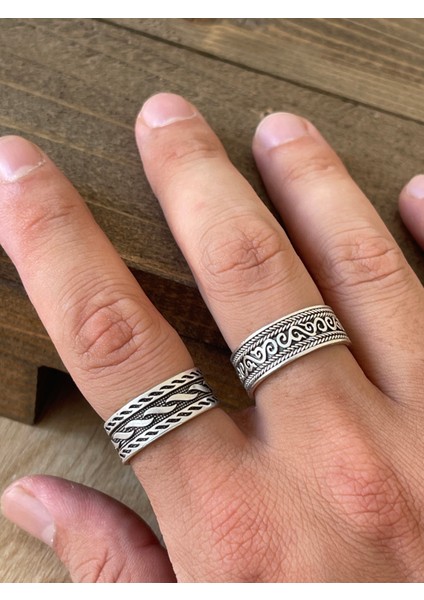 Ayarlanabilir Ölçü 925 Ayar Gümüş Kaplama Işçilikli 2li Yüzük Set