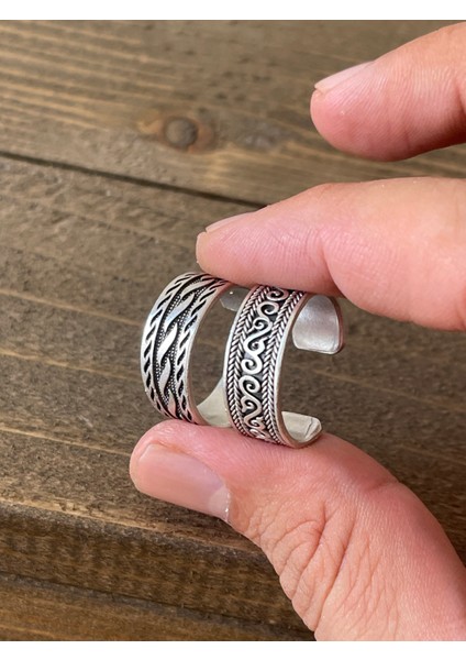 Ayarlanabilir Ölçü 925 Ayar Gümüş Kaplama Işçilikli 2li Yüzük Set fiyatları