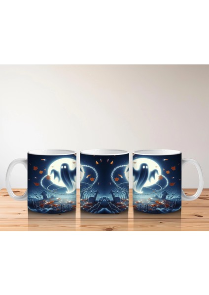 Dolunay Önünde Uçan Hayalet Figürlü Gotik Cadılar Bayramı Baskılı Kupa Bardak indirimleri