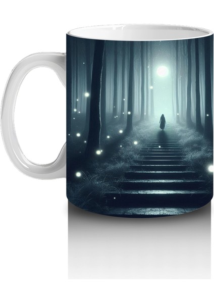 Loş Işıklı Uzun Koridorda Gotik Korku Temalı Cadılar Bayramı Baskılı Kupa Bardak fiyatları