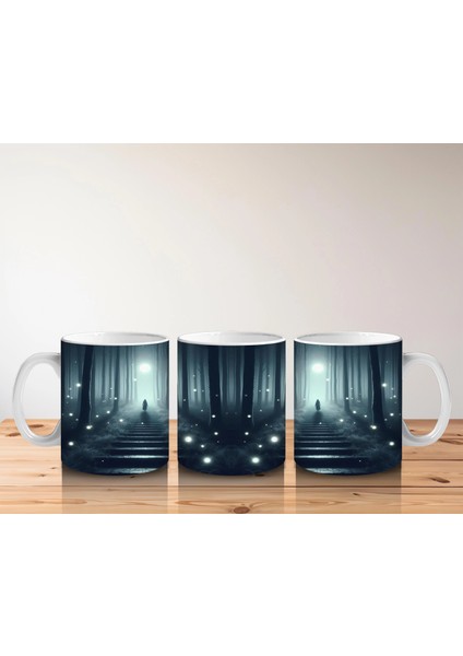 Loş Işıklı Uzun Koridorda Gotik Korku Temalı Cadılar Bayramı Baskılı Kupa Bardak indirimleri